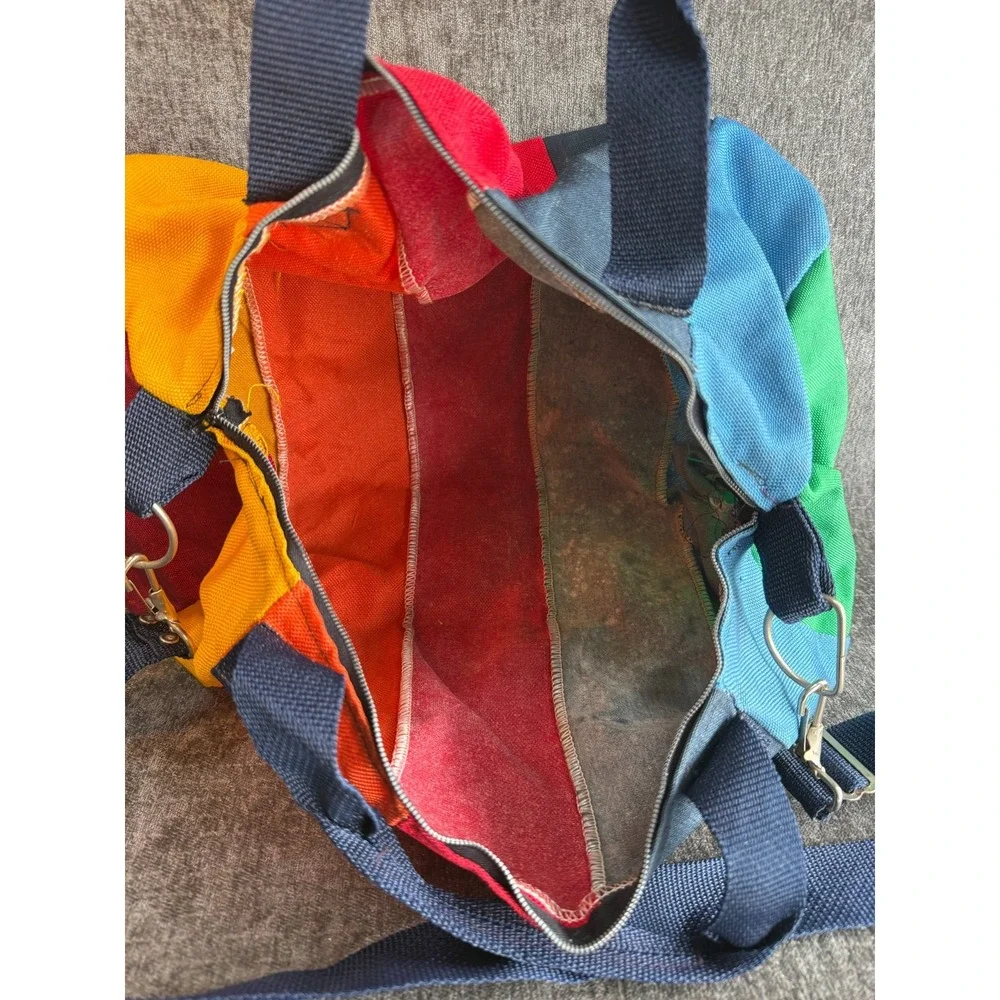 VTG Snitz Rainbow Colorblock Canvas Duffel Bag Barrel Duffle Strap Multi Color